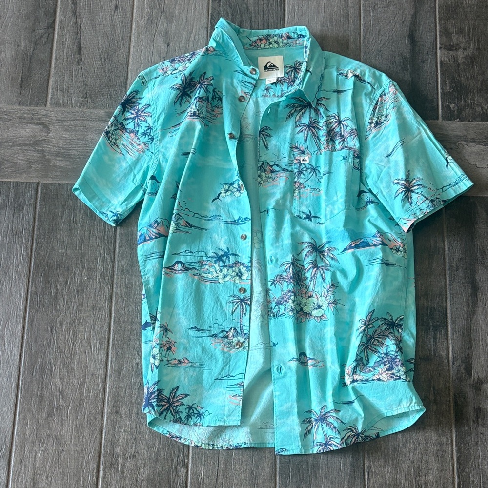 Quiksilver Turquoise Island Print Short-Sleeve Button-Down Shirt